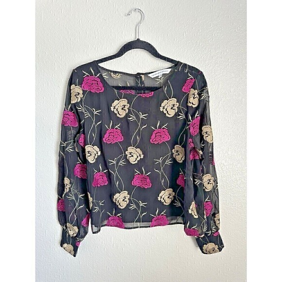 Cupcakes and Cashmere Tops - Cupcakes and Cashmere Blouse Womens Size Medium Sheer Floral Button Back Top